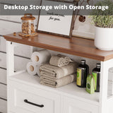 IRONCK Farmhouse Storage Cabinet, Bathroom Floor Cabinet with 4 Drawers & Shelves, 31.5" Wide Kitchen Pantry Cabinet, Adjustable Shelf, Barn Doors, Bathroom, Kitchen,White/Walnut IRONCK