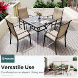 Pamapic 5 Pieces Patio Dining Set, Outdoor Dining Set for Garden Backyard Poolside Deck,Outdoor Table and Chairs Set with 4 Textilene Chairs,Beige Pamapic