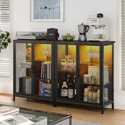 Furniouse Small Bar Cabinet with Storage, Small Wine Bar Cabinet with Glass Shelves & Doors, Industrial Liquor Cabinet with Led Light for Home, Rustic Buffet Sideboard Cabinet