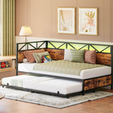 LIKIMIO Daybed with Trundle, Metal Twin Size Bed Frame with Charging Station and LED Lights, Sofa Day Bed with Strong Supports for Living Room, Bedroom and Guest Room LIKIMIO