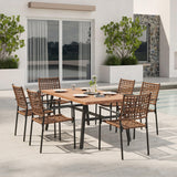LAUSAINT HOME Outdoor Patio Dining Set 7 Pieces, Outdoor Rattan Dining Table and Chairs Set with Metal Table and Umbrella Hole, Patio Furniture Sets for Garden Backyard Deck Balcony LAUSAINT HOME