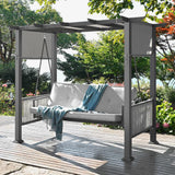 Pamapic 2-in-1 Convertible Porch Swing Bed, 3-Seat Elegant Patio Swing with Wicker Armrests, Outdoor Chair with Adjustable Canopy for Balcony, Garden, and Poolside, Gray Pamapic