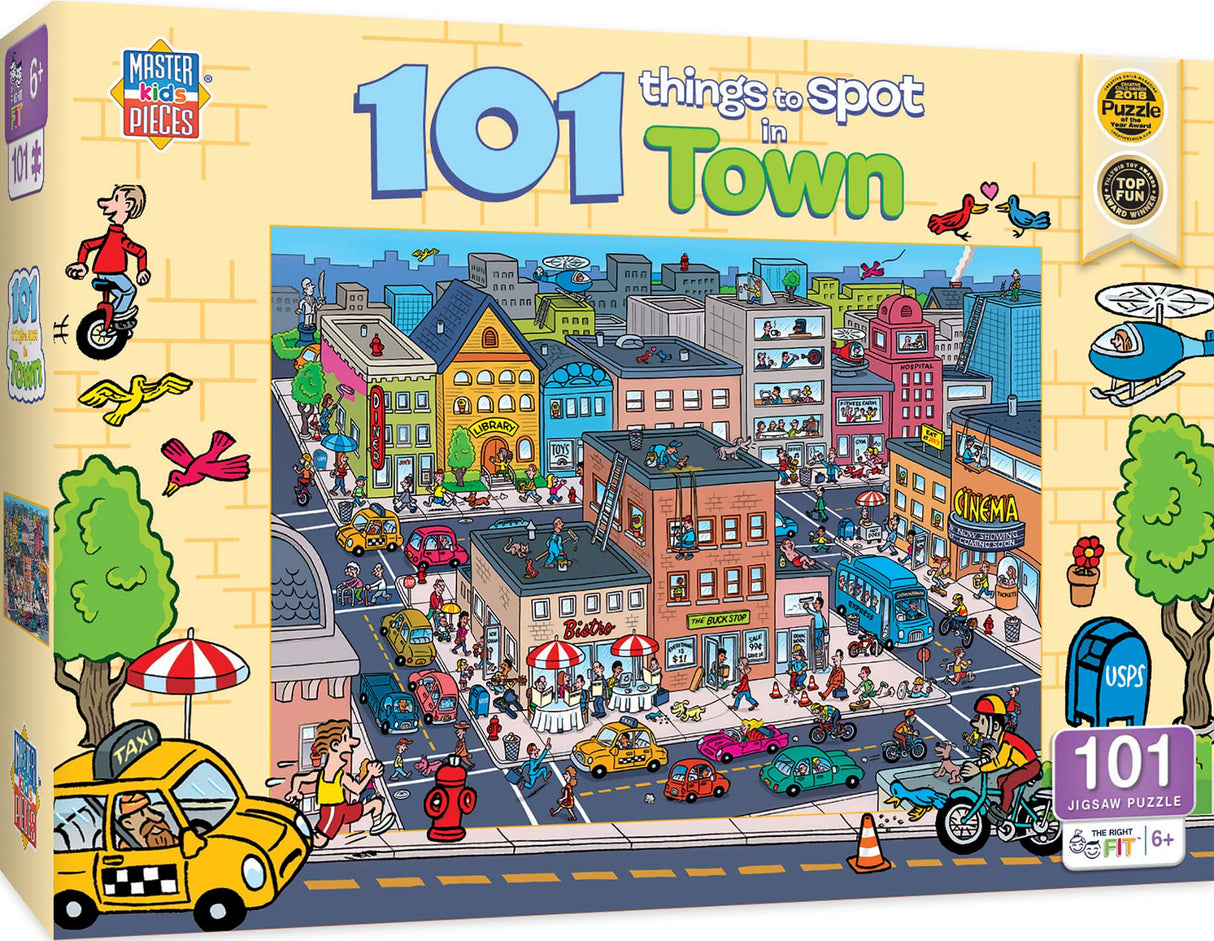 Masterpieces 100 Piece Family Jigsaw Puzzle for Kids - 101 Things to Spot in Town - 14"x19" Masterpieces