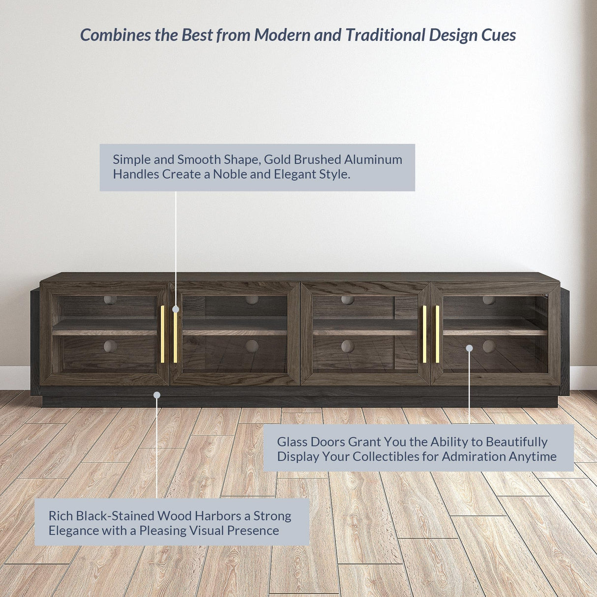 BELLEZE 83" TV Stand for TVs up to 85", Modern TV Cabinet & Entertainment Center with Shelves, Wood Storage Cabinet for Living Room or Bedroom - Brixston (Brown) BELLEZE