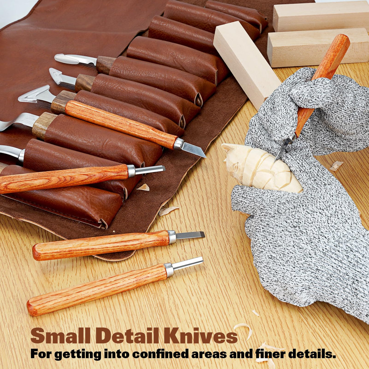 Wood Carving Tools, 15Pcs Wood Carving Kit with PU Storage Bag, Wood Whittling Kit with 6Pcs Whittling Knives & 5 Detail Carving Knives for Adults Wood Carving DIY K KERNOWO
