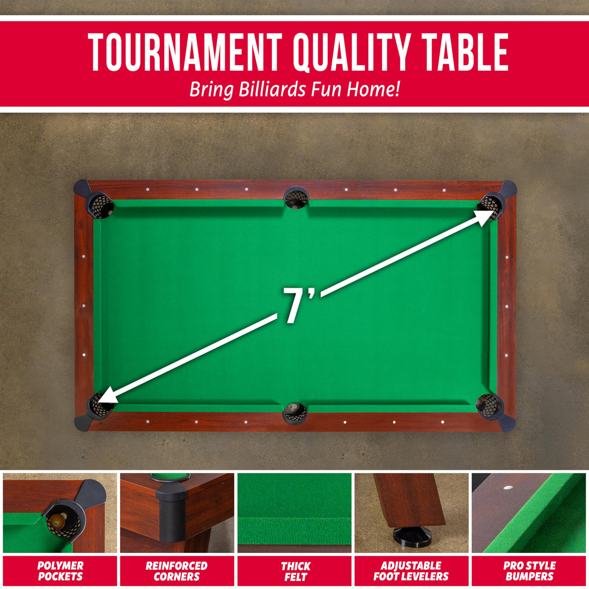 GoSports 7 ft Pool Table with Wood Finish - Billiards Game Room Table for Adults & Family - Accessories Not Included GoSports