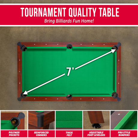 GoSports 7 ft Pool Table with Wood Finish - Billiards Game Room Table for Adults & Family - Accessories Not Included GoSports
