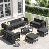 VONZOY 11 Piece Aluminum Patio Furniture Set with Waterproof Cover & 5" Thick Cushions, Aluminum Outdoor Sectional Conversation Set with Coffee Table Ottoman for Porch, Backyard(Grey/Grey) VONZOY