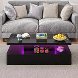 YISUFO 40" Modern Living Room Tables, LED Coffee Table with LED Lights, 2 Tier Rectangular Center Table with Large Storage, High Glossy Surface, Tea Table for Living Room, Black YISUFO