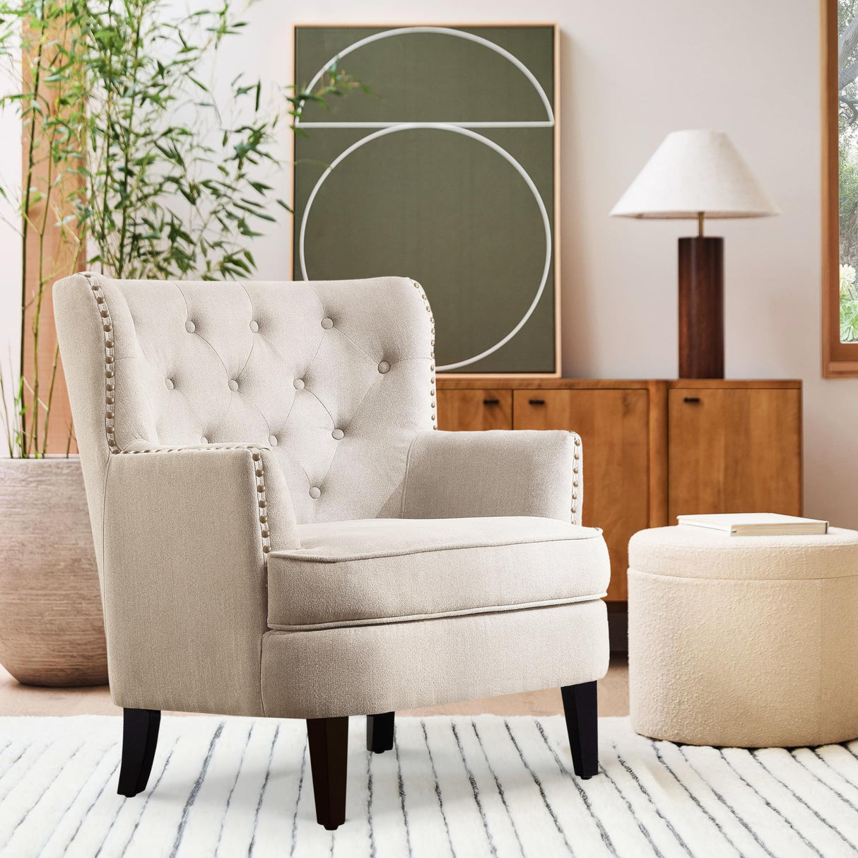 Rosevera Harris Velvet Upholstered Club Chair 34.5”H, Barrel Chair, Wingback Tufted Button Armchair, Contemporary Nailhead Accent Chair for Living Room, Bedroom, Recreation Room, Entryway, Small Space Rosevera