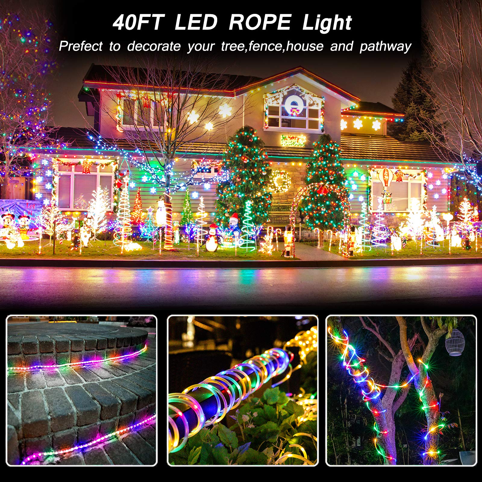 Bebrant LED Rope Lights Battery Operated String Lights-40Ft 120 LEDs 8 Modes Outdoor Waterproof Fairy Lights Dimmable/Timer with Remote for Camping Party Garden Holiday Decoration - WoodArtSupply