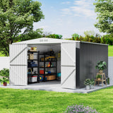 GarveeLife 9x12 Shed for Outdoor Storage, Galvanized Steel Metal Tool Sheds House with Lockable Doors, Lock & Air Vent, Large Utility Sheds for Patio Garden Lawn (9x12.6, Grey) GarveeLife