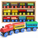 Wooden Train Set 12 PCS - Train Toys Magnetic Set Includes 3 Engines - Toy Train Sets For Kids Toddler Boys And Girls - Compatible With All Major Play22