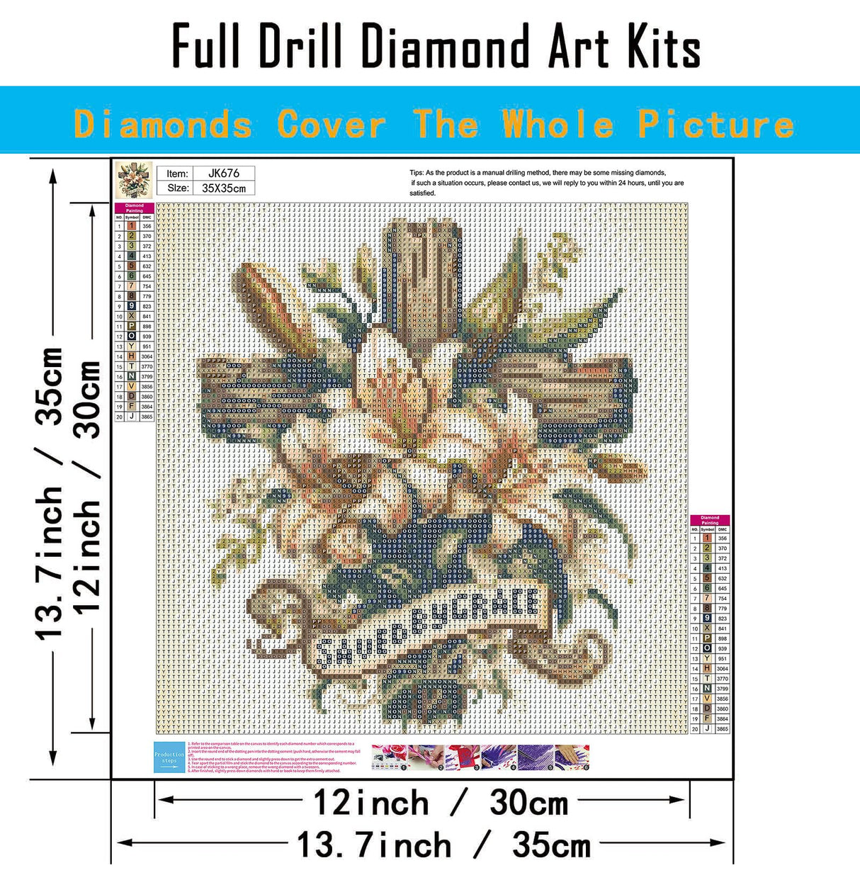 5D Cross Diamond Art Kits for Adults Beginners,DIY Full Round Drill Diamond Painting Kits Religious Cross With Lily Flowers, Paint by Diamonds Dot Gem Art Crystal Easy,Home Wall Decor 13.7X13.7Inch CHWGLFGG