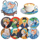 Whimsical Cat Masterpieces Diamond Art Painting Coasters Kits for Adult, 8Pcs DIY Crafts Non Slip Coaster Pads with Holder, Featuring Famous Art with Cats, Vibrant Resin Gems, Heat Resistant Drink Mat VYRANA
