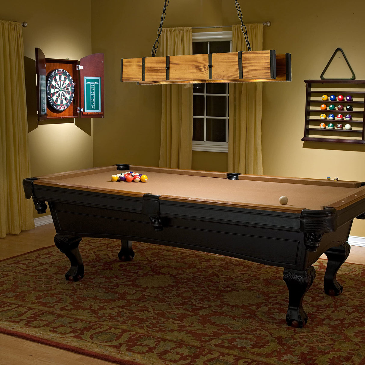 4 Lights Rustic Wood Chandelier with 5W LED Downlight Dimmable, Farmhouse Pendant Light Fixtures for Dining Room, Pool Table Light-39inches BAOURE