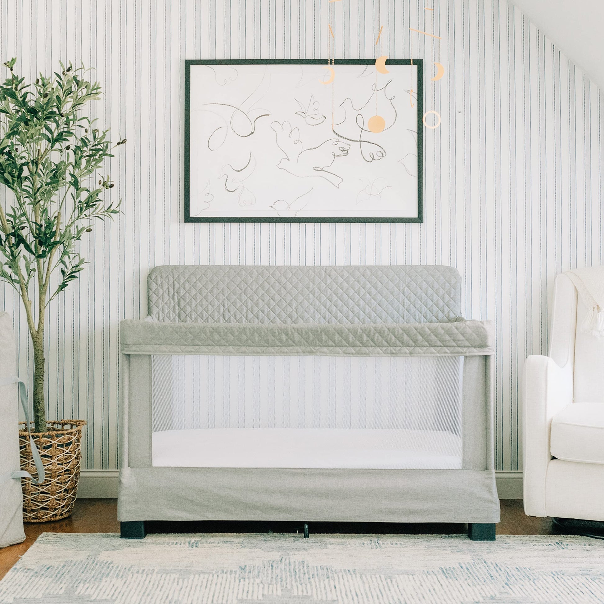 Baby Delight Horizon Full Size Crib, Breathable Mesh Walls, Tool-Free Assembly Baby Bed, Luxe Quilted Easy to Clean Fabric, Grey - WoodArtSupply