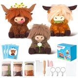 WATINC Highland Cow Needle Felting Kit - Set of 3 Different Highland Cow Doll Wool Felt Needle Felting Tools Foam Pad, DIY Home Decoration Needle Felting Craft Party Supplies for Beginners WATINC