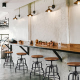 Yaheetech Industrial Bar Stool Vintage Counter Stool Rustic Counter Height Bar Stool Adjustable Metal Stool with Round Wood Seat Kitchen/Dining/Cafe Chair 20-27 Inch Tall, Brown, 1PCS Yaheetech