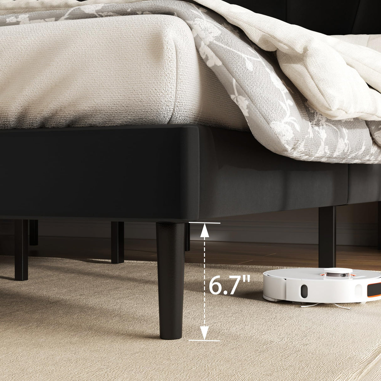 Queen Bed Frame with Headboard and Wingback, Velvet Upholstered Platform Bed, Mattress Foundation with Wooden Slat Support, No Box Spring Needed, Easy Assembly, Noise Free, Black Sismplly