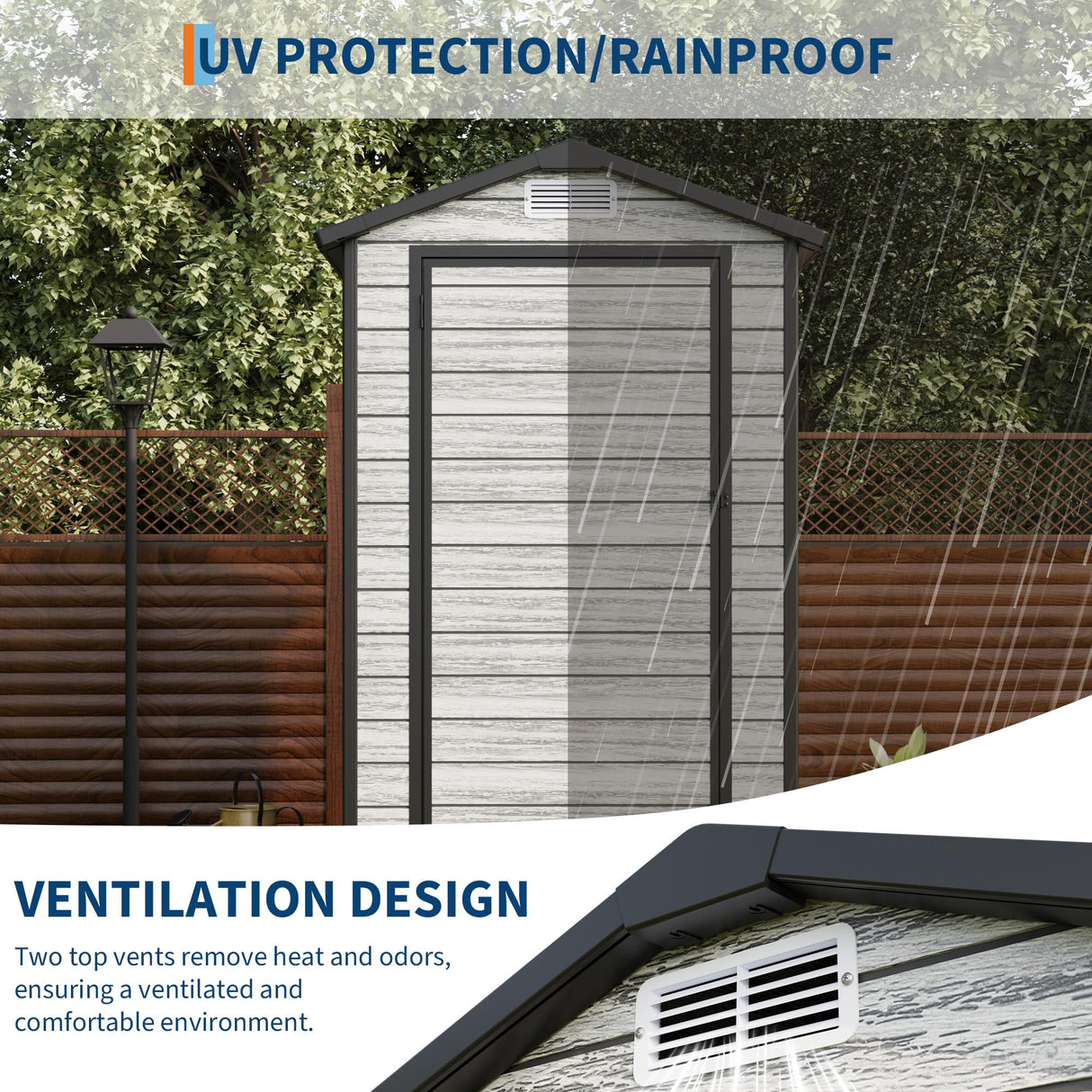 All-Weather Resin Shed with Window, Outdoor Plastic Garden Shed with Lockable Door and Vents, Outdoor Resin Storage Sheds for Tool, Bike, Backyard, Patio Reljofum
