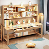 BALANBO Kids Desk Kids Table with Hutch for Children Wood Table Solid Wood Desk Two Positions Suitable for Two People Suitable for Children's Study Adult Home Office and Other Places(Natural) BALANBO