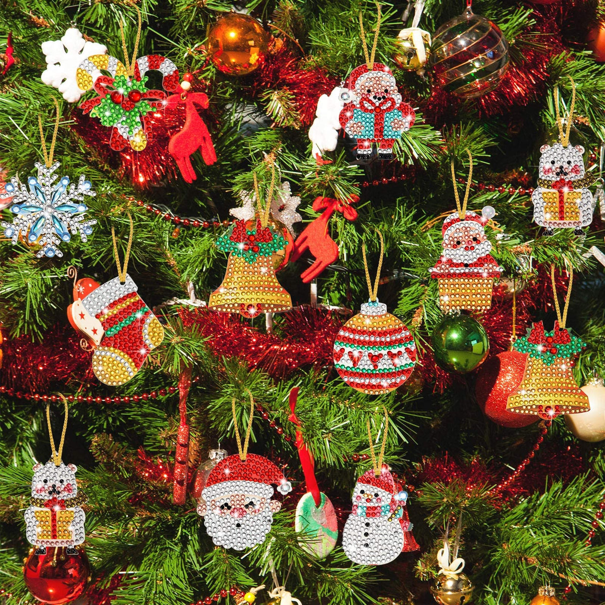 Jetec 20 Pcs Christmas Diamond Painting Ornaments Diamond Art Kits Crystal Painting Ornaments for Crafts Xmas Decor Jetec