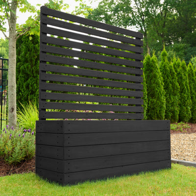 4 ft H x 3.5 ft W x 1.2 ft L Enclo Wood Privacy Screen with Planter Box, Raised Garden Bed with Trellis for Climbing Plants Outdoor, Privacy Planter for Patio, Balcony or Deck, Tacoma Charcoal EC18048