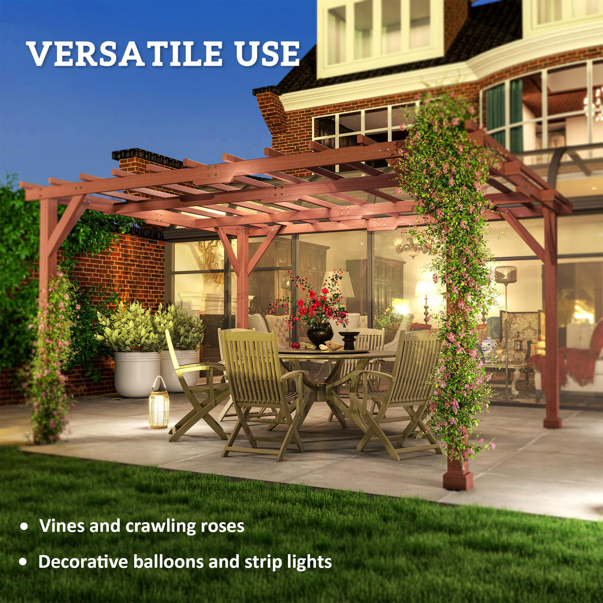 Outsunny 11' x 12.5' Outdoor Wood Pergola with Grape Trellis with Stable Structure for Climbing Plant Support for Patio, Deck, Backyard, Lawn, Brown Outsunny