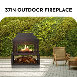 Red Mountain Valley 37in Outdoor Wood Burning Fireplace,2-in-1 Large Fire Pit with Log Grate and Poker for Outside,Outdoor Chimney Fireplace with Firewood Racks Storage for Patio, Garden and Backyard RED MOUNTAIN VALLLEY