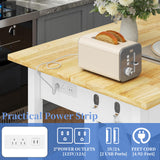 47.3" Solid Rubberwood Kitchen Island with Power Outlets - Extra Large Work Surface, 2 Drawers & Open Shelves Storage Cabinet for Kitchen Dining Room, Farmhouse Style (White) DynJest