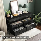 BOLUO Wide Black Dresser for Bedroom 6 Drawer, Dresser TV Stand for 60" TV Dressers & Chests of Drawers Fabric for Closet Modern BOLUO