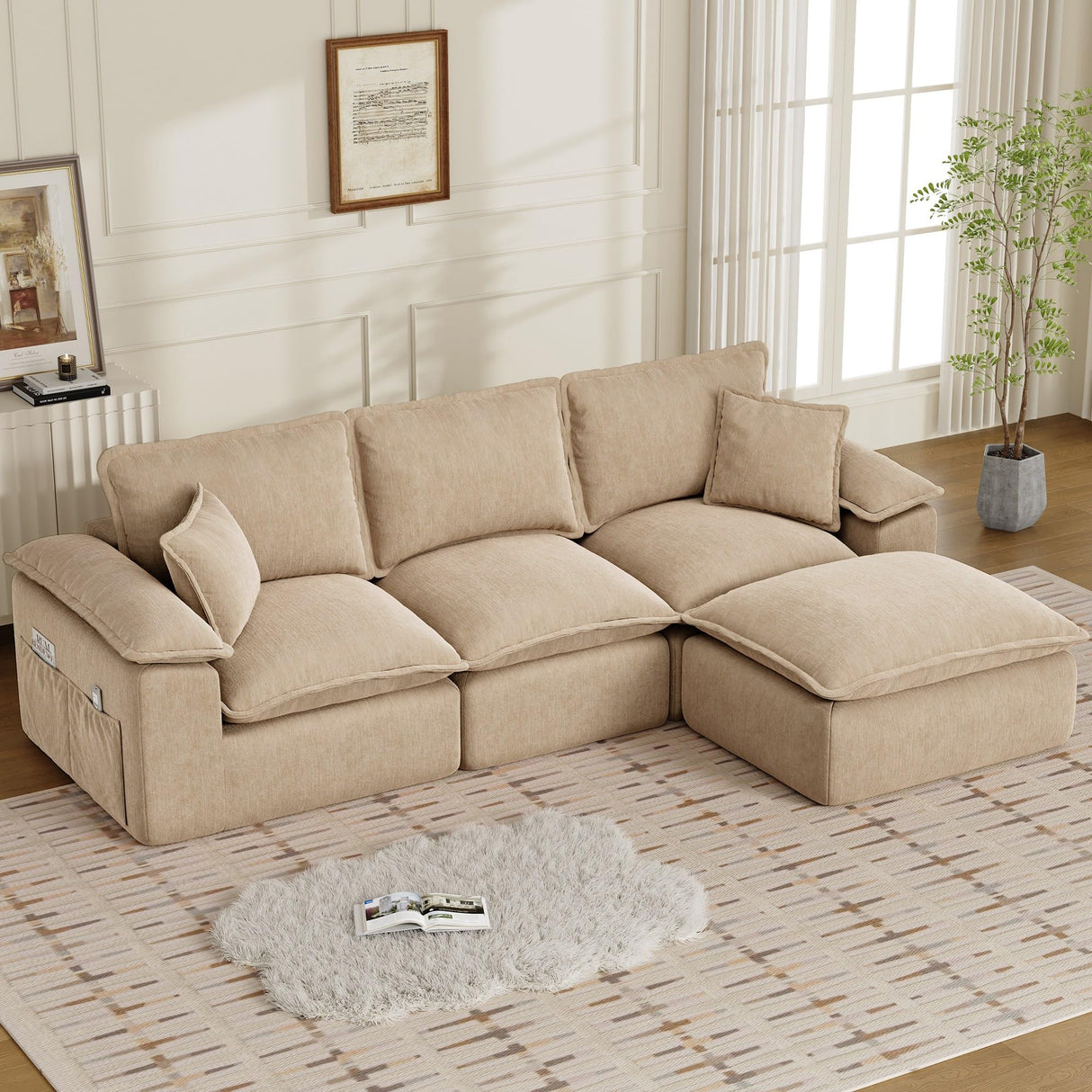 Korser 122" Sectional Couches for Living Room, Modular Boneless Couch with Deep Seat & Fluffy Cushion, Cozy Double-Layer Cushioned Sofa with Convertible Ottoman, Comfy Cloud Sofa, No Assembly Required Korser