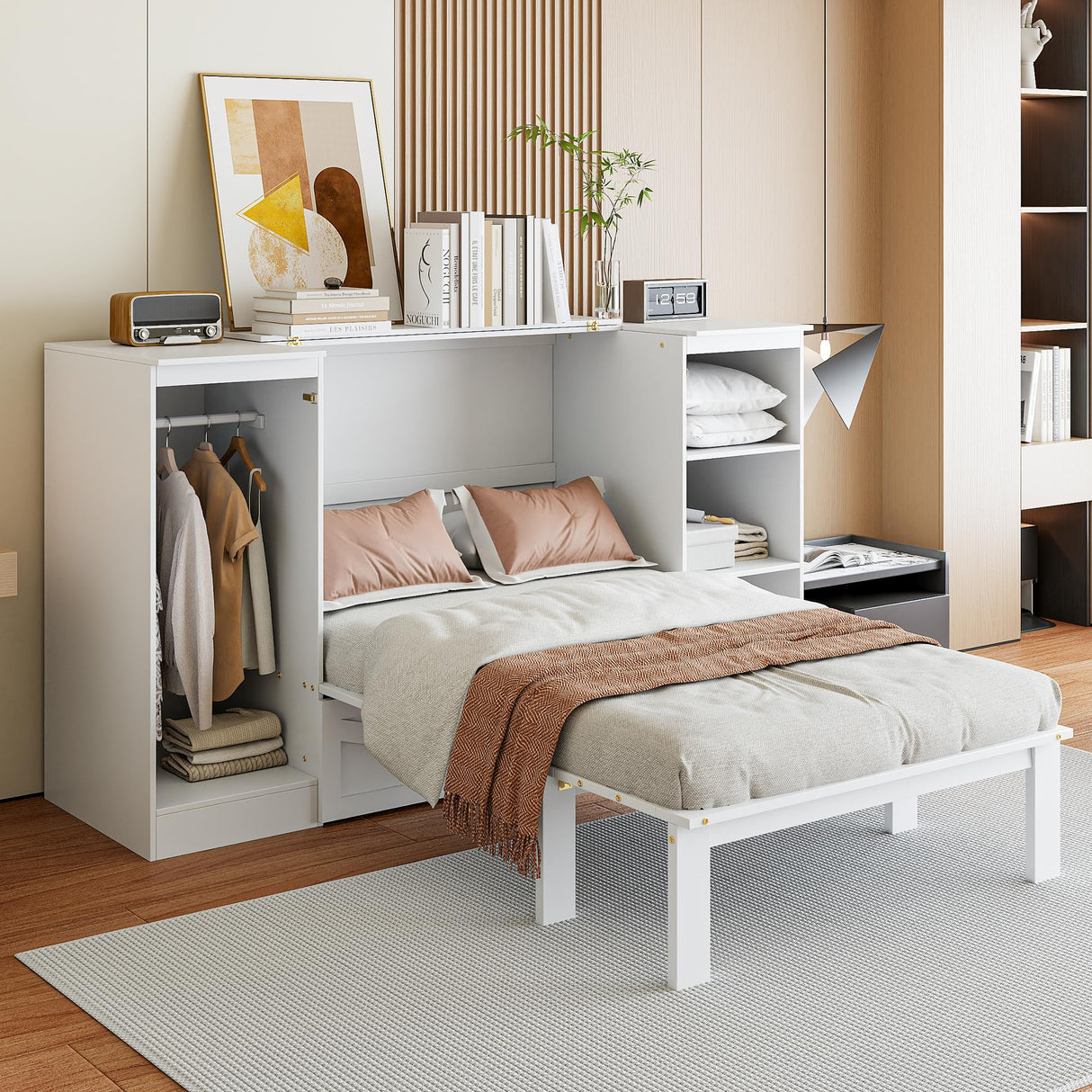 Harper & Bright Designs Twin Size Murphy Bed Cabinet with Wardrobe and Storage Drawer, Multi-Function Platform Bed for Home Office, White Harper & Bright Designs