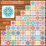 60pcs Mandala Stencils for Painting, 2x2 Inch Reusable Mandala Dotting Stencil PET Crafts Art Drawing Templates for Rocks Wood Furniture Canvas Fabric Decoration DIY Projects (Style 2) BOXOB