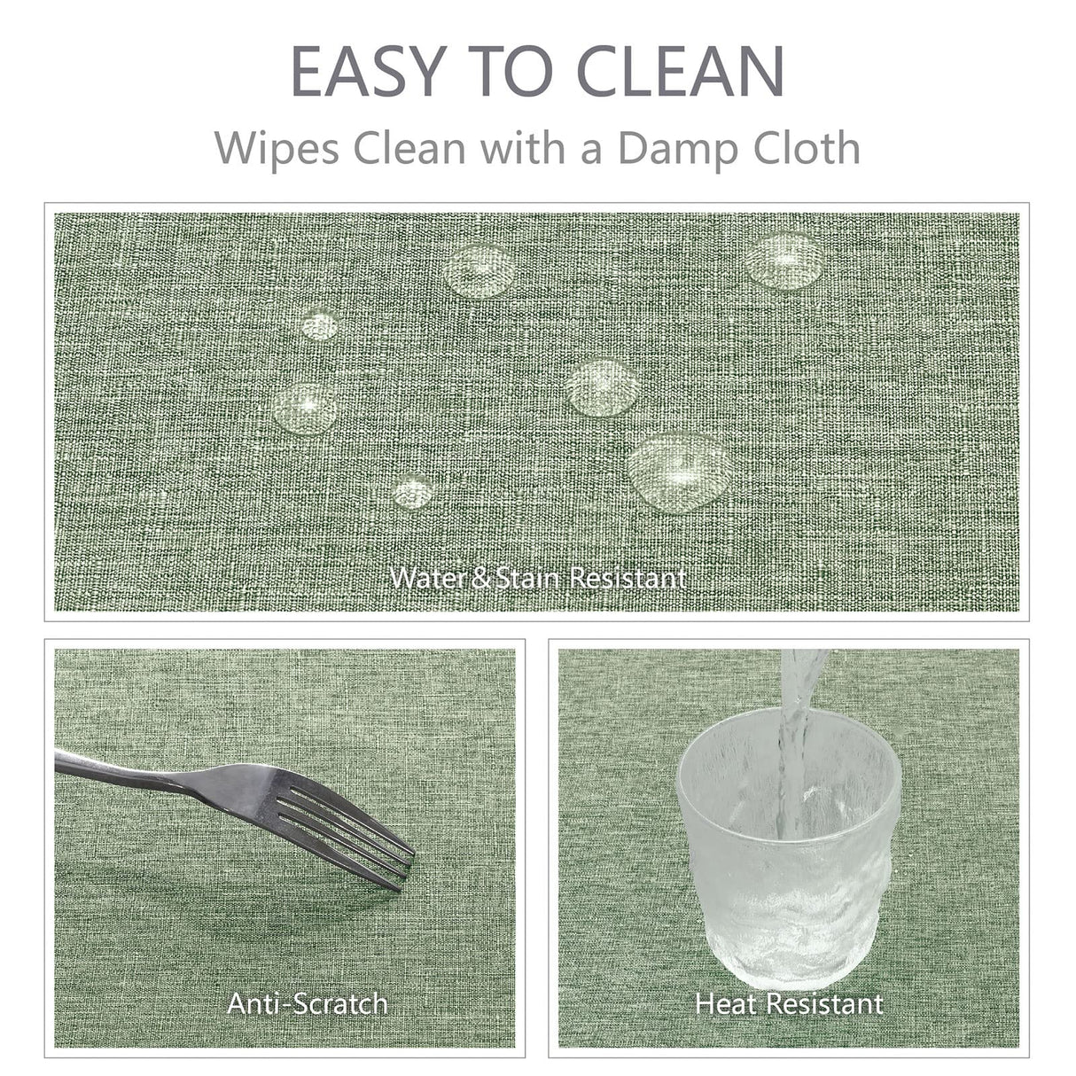 Veblandy Rectangle Tablecloth Linen Textured Waterproof & Stain Resistant Table Cloth Wrinkle Free Decorative Fabric Farmhouse Table Cover for Dining/Party/Buffet/Wedding, 52 x 70 Inch, Sage Green Veblandy