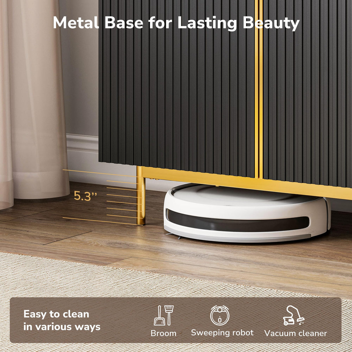 BELLEZE Sideboard Buffet Cabinet, 63" Storage Cabinet with Fluted Decorative Doors, Modern Console Table for Dinning Room, Kitchen & Living Room - Colemen (Ebony) BELLEZE