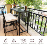 PIZZELLO 6 Piece Outdoor Patio Bar Set, 2 PCS 47" Rectangular Counter Height High Top Bar Tables with Wheels, 4 Cushioned Bar Stools, Metal Bar Table and Chairs Set for Balcony, Backyard, Porch PIZZELLO