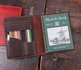 Robrasim Handmade Leather Sketchbook Cover, Leather Artist Sketch Pad Cover for 5.5" x 8.5" Sketchbook, Drawing Book and Pencil Case, Journal Notebook Portfolio, Artis Gifts-Coffee Robrasim
