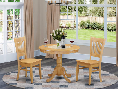 East West Furniture ANVA3-OAK-W 3 Piece Dining Table Set for Small Spaces Contains a Round Kitchen Table with Pedestal and 2 Dining Room Chairs, 36x36 Inch, Oak East West Furniture