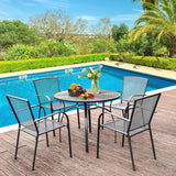 AECOJOY Metal Patio Table and Chairs Set for 4, Outdoor Dining Sets Patio Dining Table Furniture Set Round Outside Table and Chairs for Garden Backyard with 1.73" Umbrella Hole AECOJOY