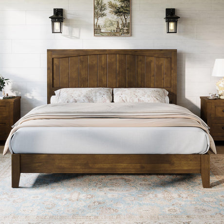 AMERLIFE Solid Wood Bed Frame with 48" Headboard, Mid-Century Modern Platform Bed with Durable Wooden Slats, No Box Spring Needed, Easy Assembly, Quiet, Full Size, Chestnut Finish AMERLIFE