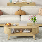 Fsbecl 46.45'' Oval Coffee Tables for Living Room, Mid Century Modern Coffee Table with Storage, Wood Fluted Accent Center Table with Flip-Top Lids for Home,Office (Wood Color) Fsbecl