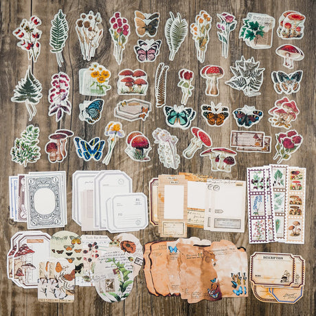 Knaid Vintage Scrapbook Supplies Pack (200 Pieces) for Junk Journal Bullet Journals Planners Botanical Paper Stickers Craft Kits Aesthetic Cottagecore Collage Album (Nature) Knaid