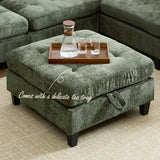 Luxe Oversized Modular Sectional Sofa, Modern Chenille Convertible Sleeper Sofa with Storage Ottoman, Comfy Deep Seat U-Shaped Cloud Couch for Living Room（Green，5-Seater + 1*Ottoman+ Tea Tray） smilesun