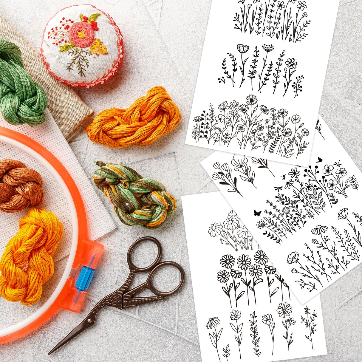 Water Soluble Embroidery Patterns Stabilizers - Rngmsi 3 Sheets Flower Stick and Stitch Embroidery Paper Wash Away 20Pcs Daisy Leaves Butterfly Embroidery Transfer Paper Stabilizers for Hand Sewing Rngmsi