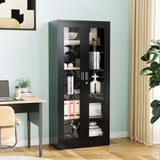 PEUKC Display Cabinet-71 Inches 4 Adjustable Shelves Curio Cabinets with Locking Glass Doors Display Case for Collectibles, Cosmetics, Hydroponics, Books (Black,Assemble Required) PEUKC