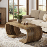 Tribesigns Farmhouse Coffee Table, 47" Heavy Duty C-Shaped Center Table with Curved Base, Large Tea Table for Living Room, Entertainment Room, Home Office, Rustic Brown Tribesigns