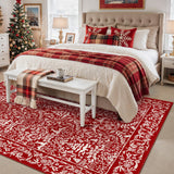 WondRg Christmas Area Rug 5x7 Red Washable Non-Slip Holiday Area Rug Reindeer Christmas Tree Carpet for Living Room Bedroom Dining Room Playroom Office WondRg