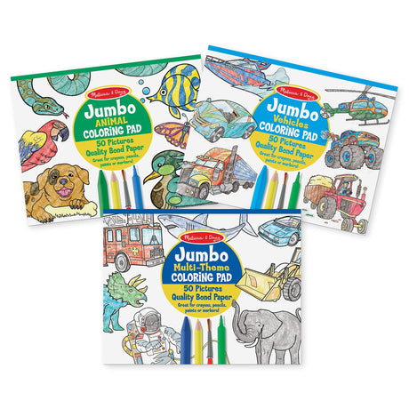 Melissa & Doug Jumbo 50-Page Kids' Coloring Pads 3-Pack - Animals, Vehicles, and Multi-Themed - FSC Certified Melissa & Doug